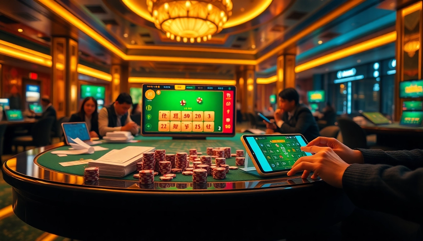 Experience the excitement of app tài xỉu online while betting at a luxurious casino table.